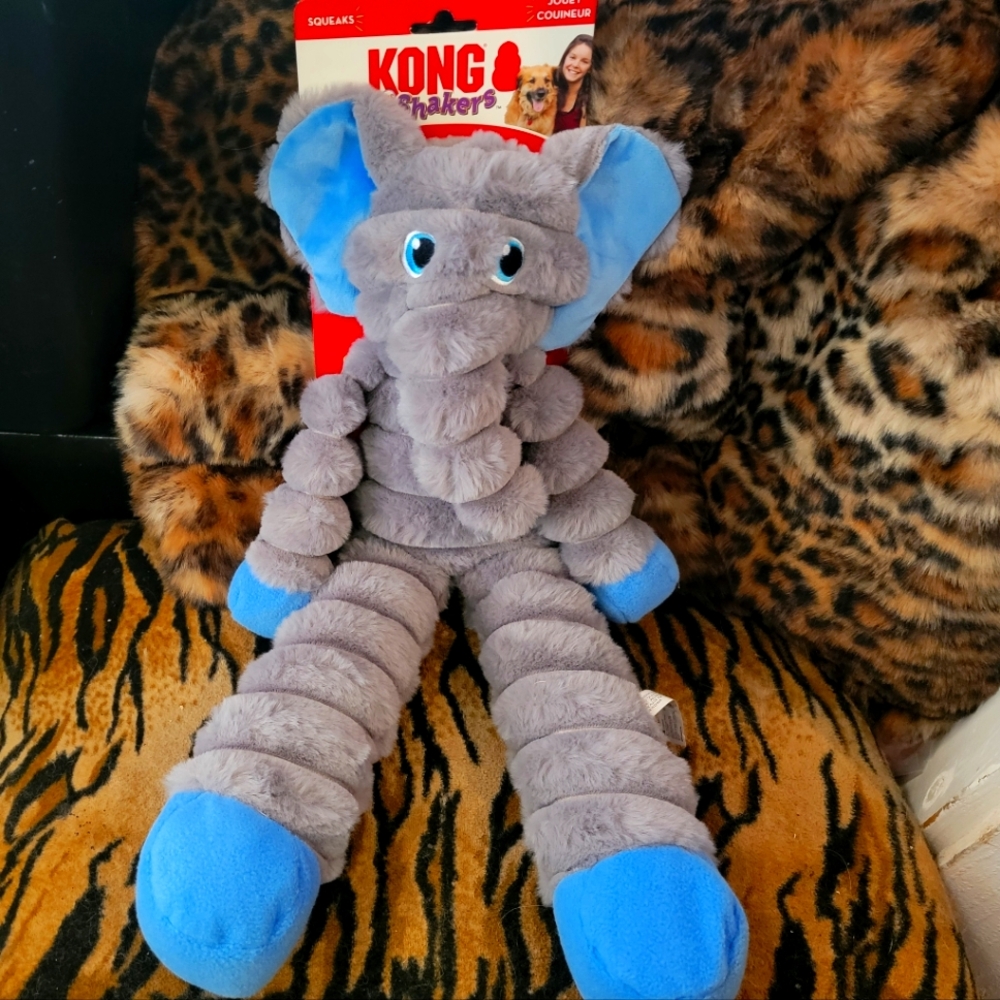 KONG Dog Shakers Elephant Plush - Gray and Blue Xlarge 20 In